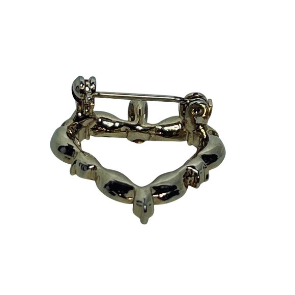 Vintage Gold Tone Green Marquise & Clear Rhinestone Heart Brooch/Pendant (5848) - Picture 5 of 6